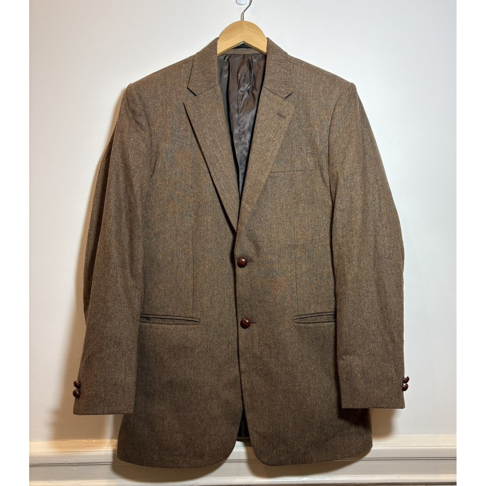 StudioSuits Hand Crafted Brown Herringbone Wool Blazer Mens‎ Sport Coat